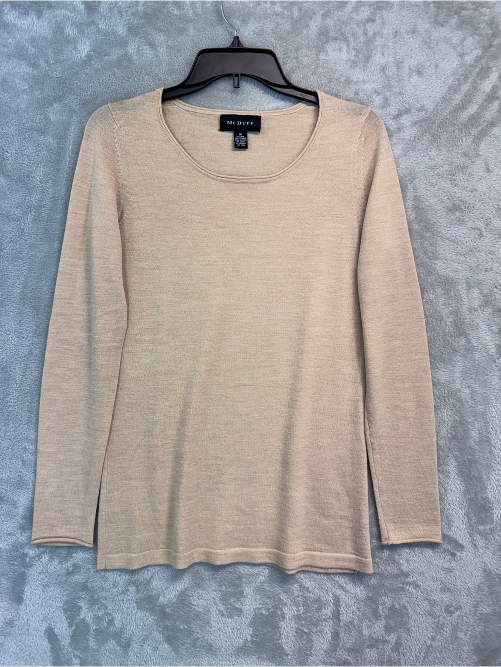McDuff Knit Wool Cashmere Preppy Crew Neck Sweater Neutral Toasted Beige Sz M